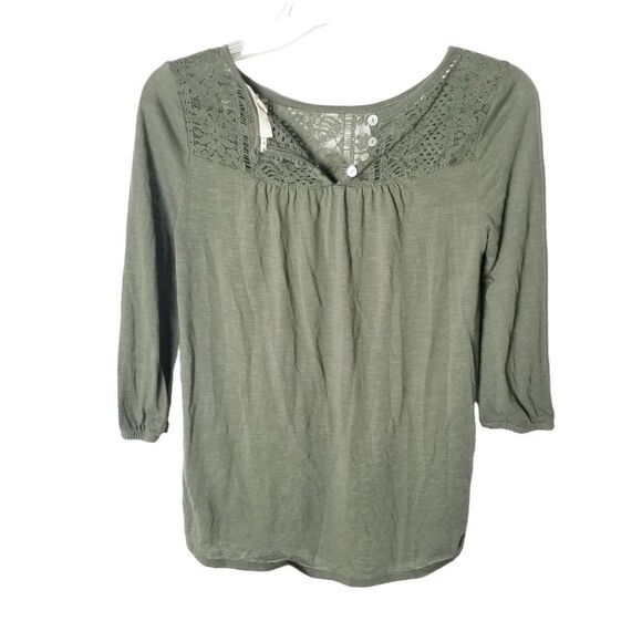 Rewind Women Extra Small Olive Green Crochet 3/4 Sleeve Pullover Top - Picture 2 of 12